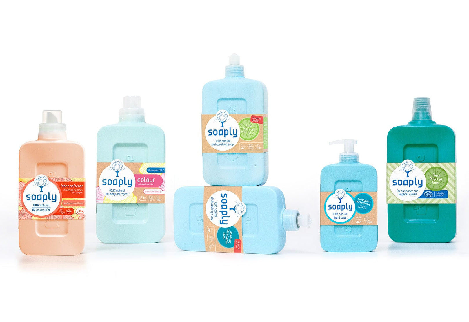Collection of Soaply products on a white background